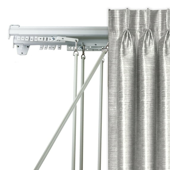 Domovina Adjustable Baton Draw Double Traverse Curtain Rod-Color:White,Size:120-170"