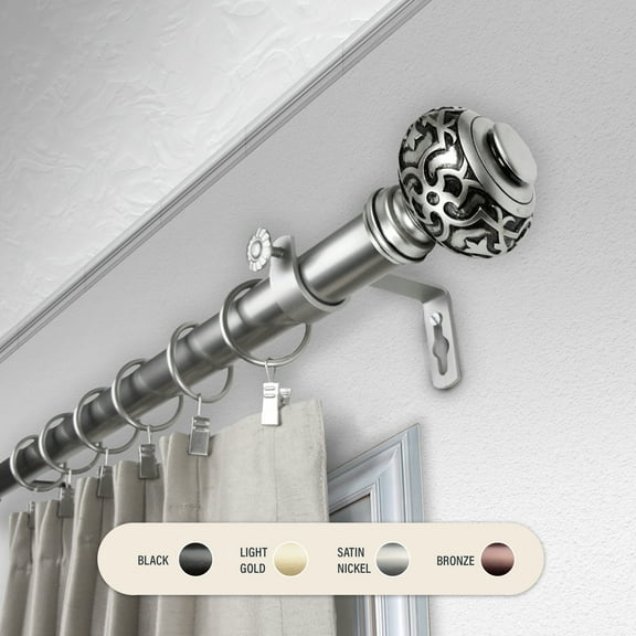 Domovina Amber 1" Curtain Rod-Color:Satin Nickel,Size:120-170"