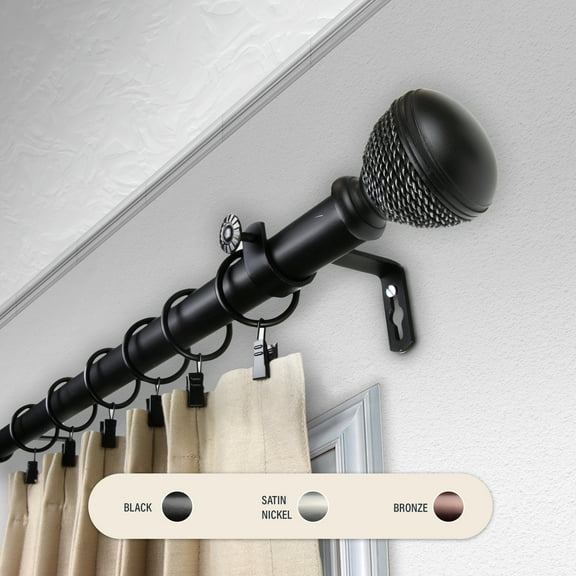 Domovina Amita 1" Curtain Rod-Color:Black,Size:28-48"