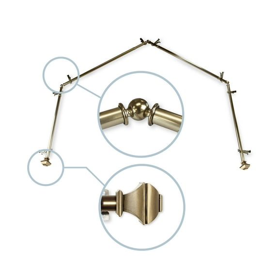 Domovina Arya 13/16" 4 Sided Bay Window Single Curtain Rod-Color:Antique Brass