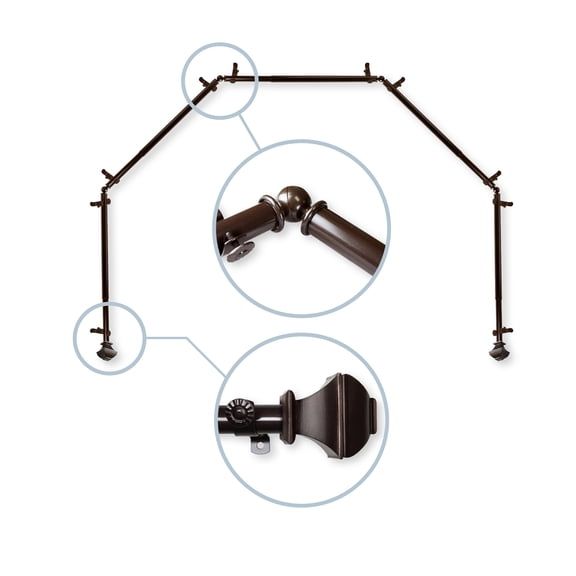 Domovina Arya 13/16" 5 Sided Bay Window Single Curtain Rod-Color:Cocoa