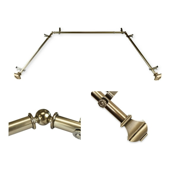 Domovina Arya 13/16" Bay Window Single Curtain Rod-Color:Antique Brass