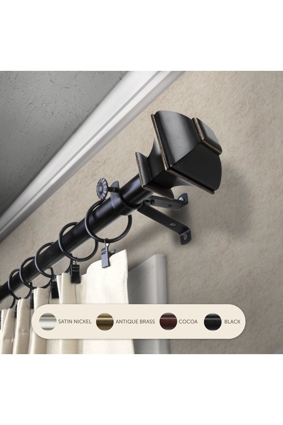 Arya 13/16" Single Curtain Rod-Color:Black,Size:120-170"