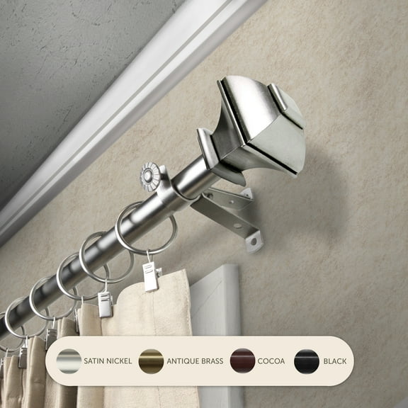 Domovina Arya 13/16" Single Curtain Rod-Color:Satin Nickel,Size:48-84"