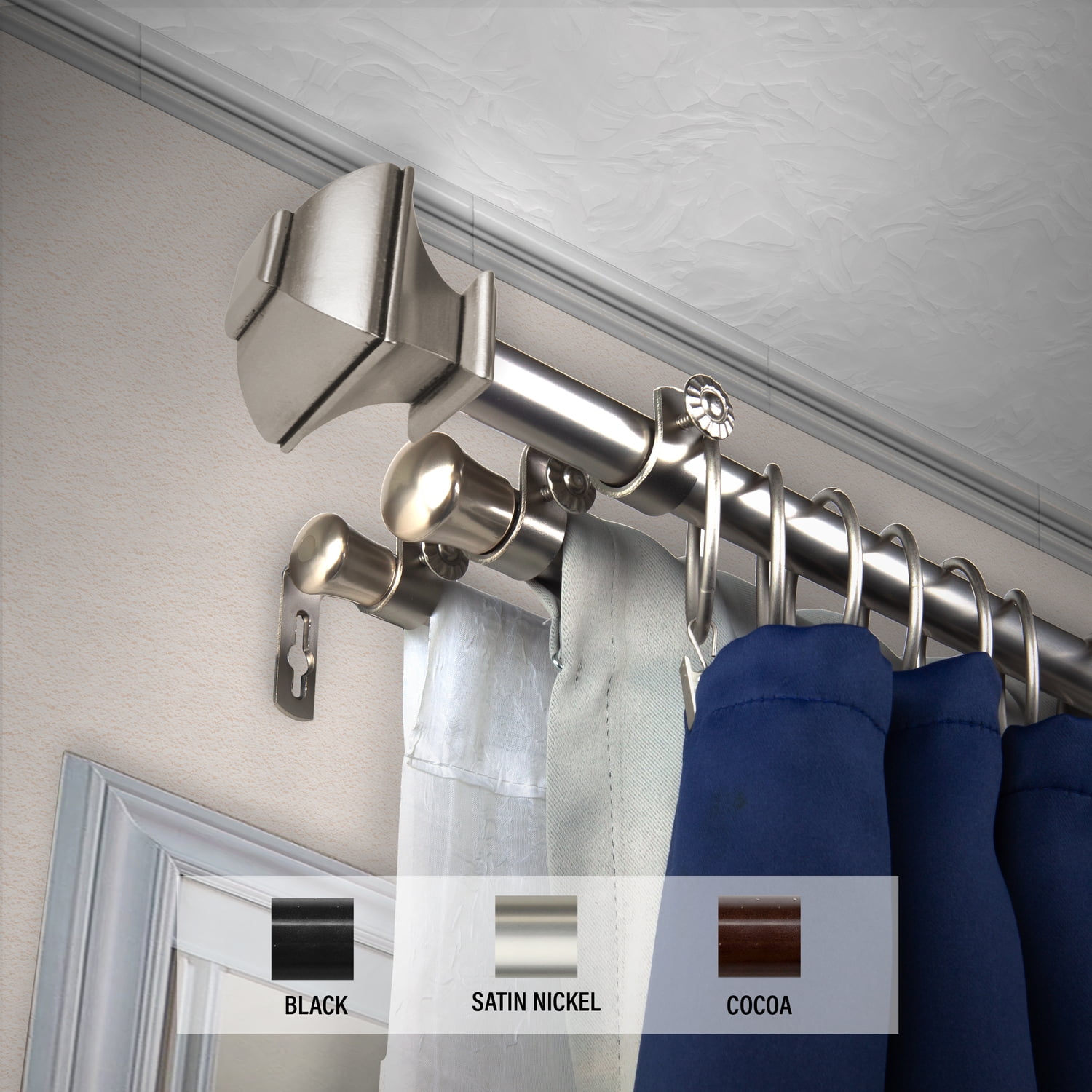 Domovina Arya 13/16" Triple Curtain Rod-Color:Satin Nickel,Size:120-170