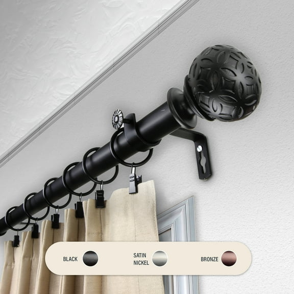Domovina Berta 1" Curtain Rod-Color:Black,Size:66-120"