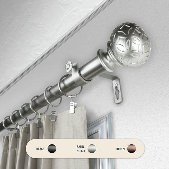 Domovina Berta 1" Curtain Rod-Color:Satin Nickel,Size:48-84"