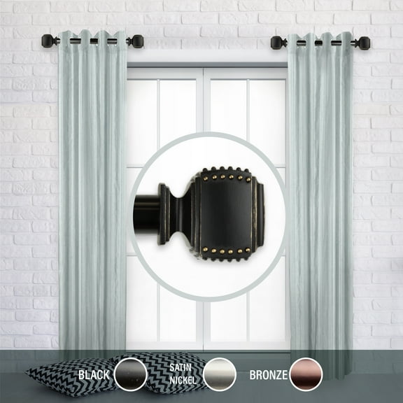 Domovina Brock 1" Side Curtain Rods, 12-20 inches (Set of 2)-Color:Black,Size:12-20"