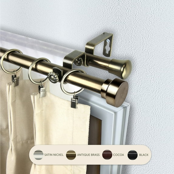 Domovina Cap 13/16" Double Curtain Rod-Color:Antique Brass,Size:28-48"