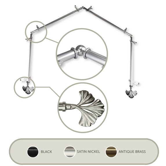 Domovina Charm 13/16" 4 Sided Bay Window Single Curtain Rod-Color:Satin Nickel