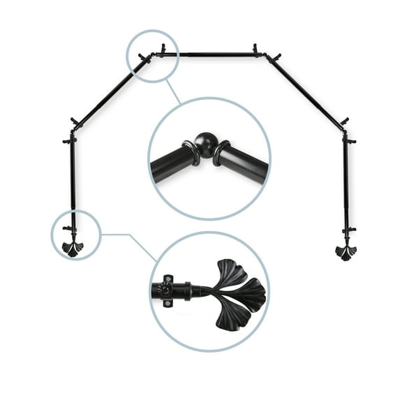 Domovina Charm 13/16" 5 Sided Bay Window Single Curtain Rod-Color:Black