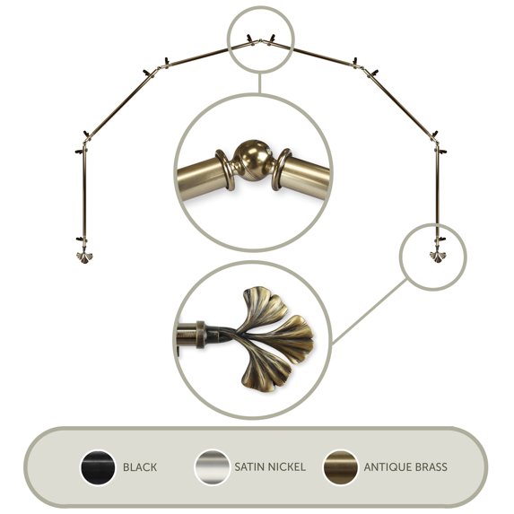 Domovina Charm 13/16" 6 Sided Bay Window Single Curtain Rod-Color:Antique Brass