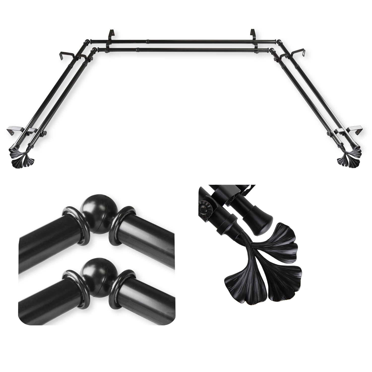 Domovina Charm 13/16" Bay Window Double Curtain Rod-Color:Black