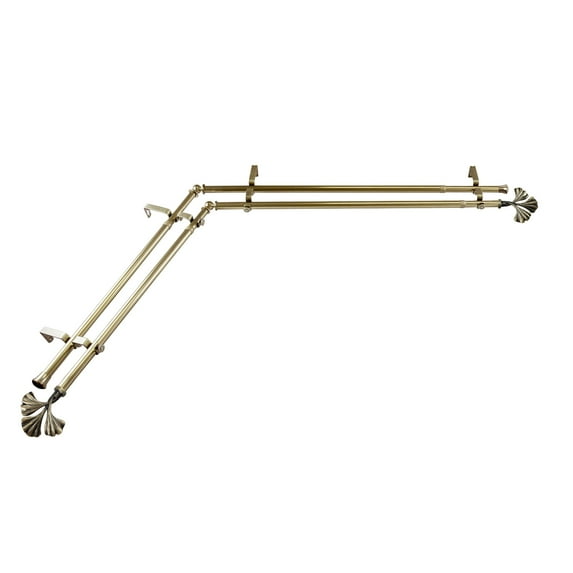 Domovina Charm 13/16" Corner Window Double Curtain Rod-Color:Antique Brass,Size:120"-170"