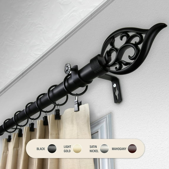 Domovina Clair 1" Curtain Rod-Color:Black,Size:120-170"