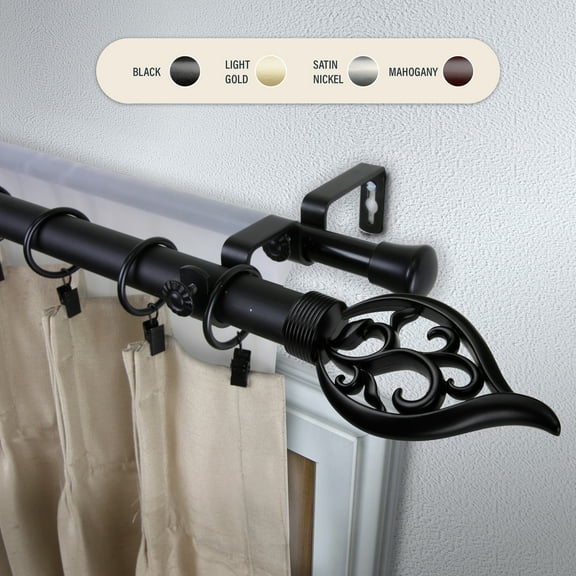 Domovina Clair 1" Double Curtain Rod-Color:Black,Size:120-170"