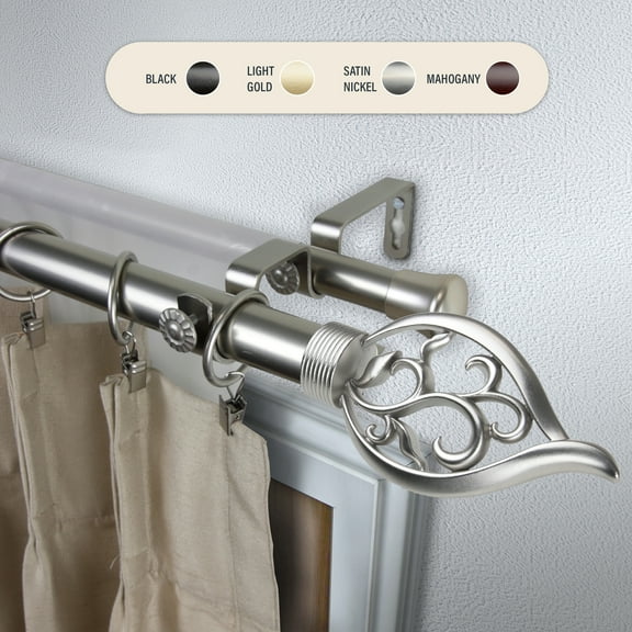 Domovina Clair 1" Double Curtain Rod-Color:Satin Nickel,Size:28-48"
