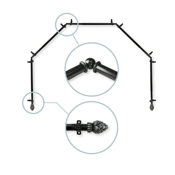 Domovina Cone 13/16" 5 Sided Bay Window Single Curtain Rod-Color:Black