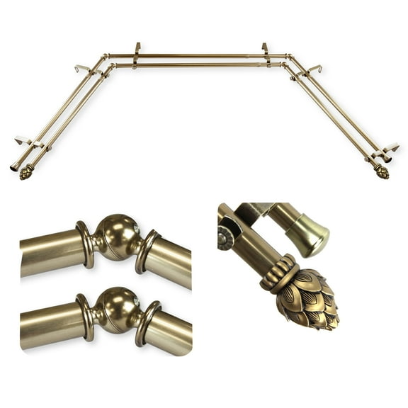 Domovina Cone 13/16" Bay Window Double Curtain Rod-Color:Antique Brass