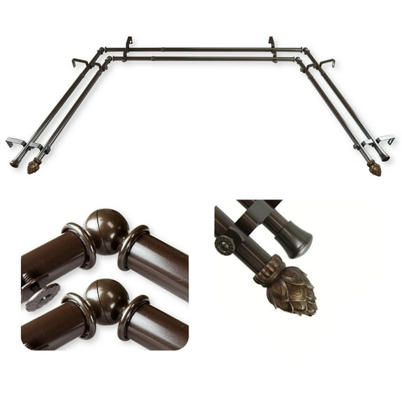 Domovina Cone 13/16" Bay Window Double Curtain Rod-Color:Cocoa