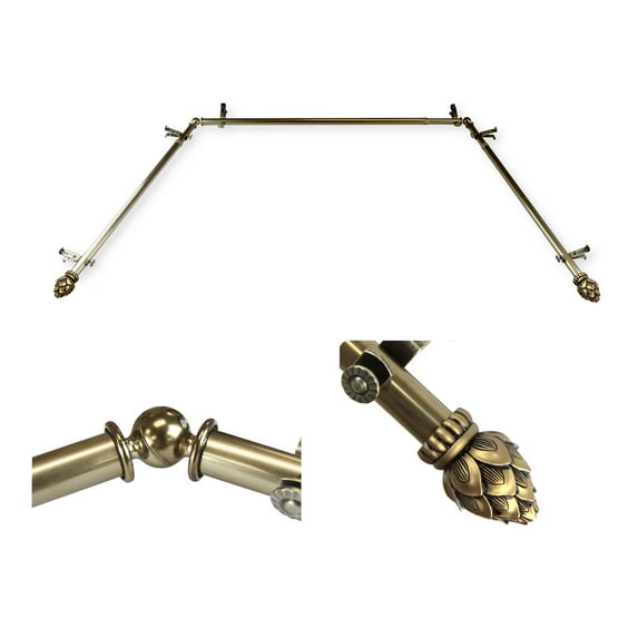Domovina Cone 13/16" Bay Window Single Curtain Rod-Color:Antique Brass