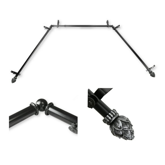 Domovina Cone 13/16" Bay Window Single Curtain Rod-Color:Black