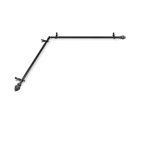 Domovina Cone 13/16" Corner Window Single Curtain Rod-Color:Black,Size:120"-170"