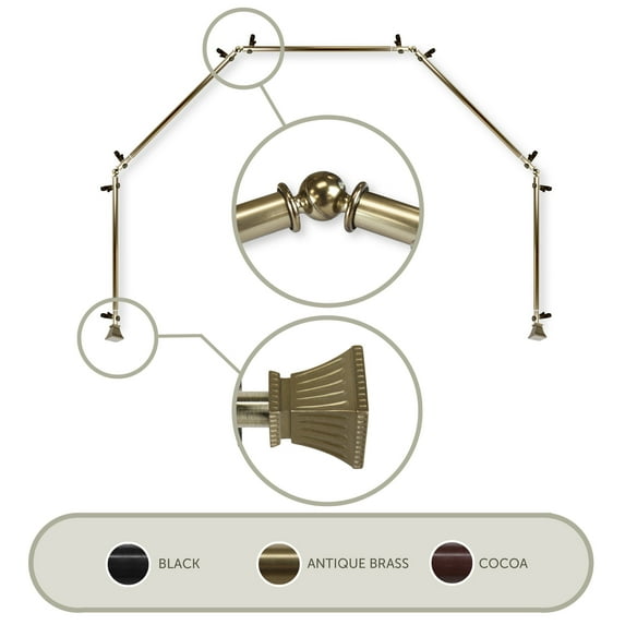 Domovina Cornet 13/16" 5 Sided Bay Window Single Curtain Rod-Color:Antique Brass