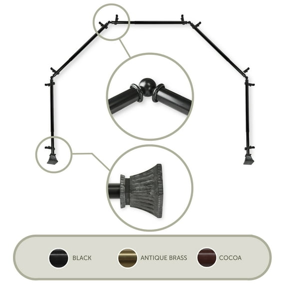 Domovina Cornet 13/16" 5 Sided Bay Window Single Curtain Rod-Color:Black