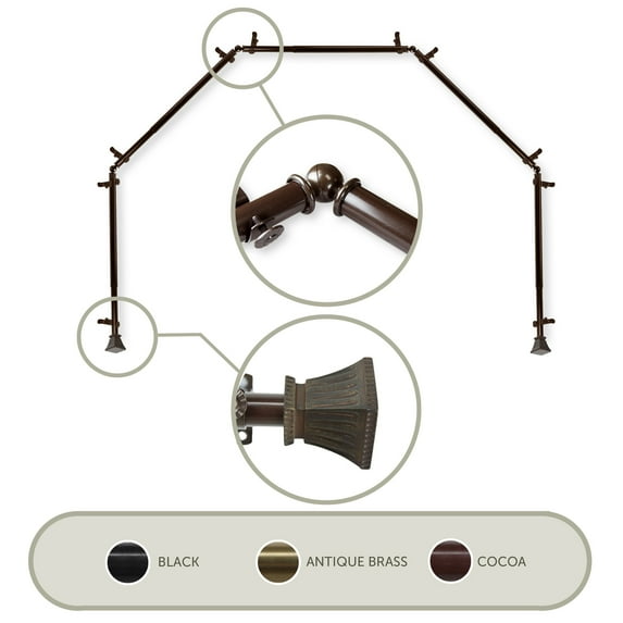 Domovina Cornet 13/16" 5 Sided Bay Window Single Curtain Rod-Color:Cocoa