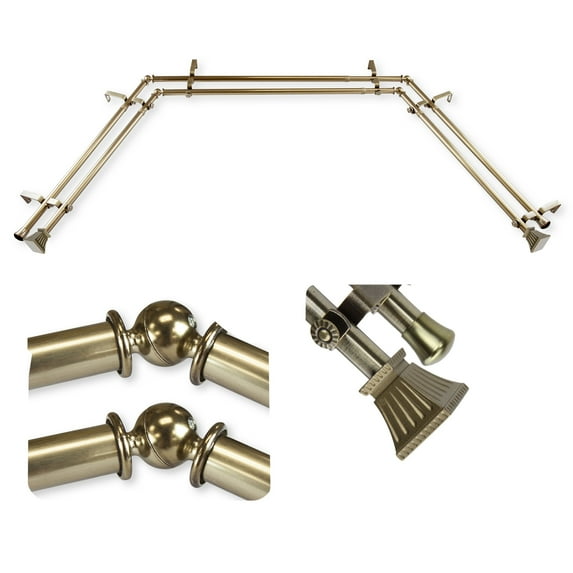 Domovina Cornet 13/16" Bay Window Double Curtain Rod-Color:Antique Brass