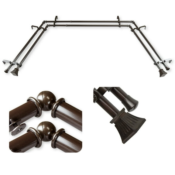 Domovina Cornet 13/16" Bay Window Double Curtain Rod-Color:Cocoa