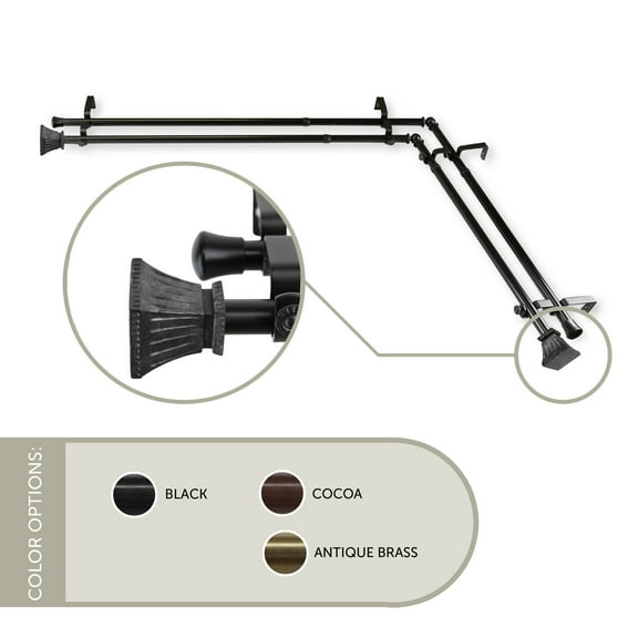 Domovina Cornet 13/16" Corner Window Double Curtain Rod-Color:Black,Size:28"-48"
