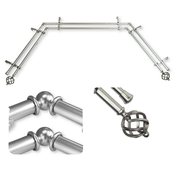 Domovina Curve 13/16" Bay Window Double Curtain Rod-Color:Satin Nickel