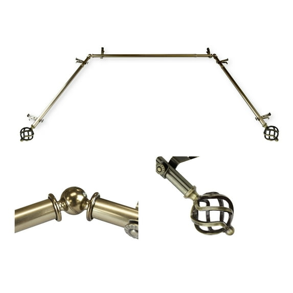 Domovina Curve 13/16" Bay Window Single Curtain Rod-Color:Antique Brass