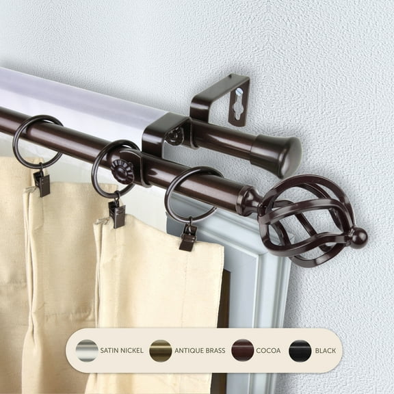 Domovina Curve 13/16" Double Curtain Rod-Color:Cocoa,Size:48-84"