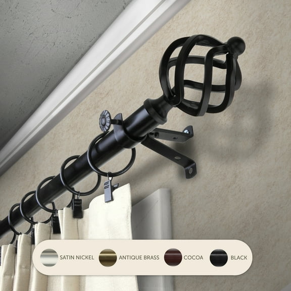 Domovina Curve 13/16" Single Curtain Rod-Color:Black,Size:66-120"