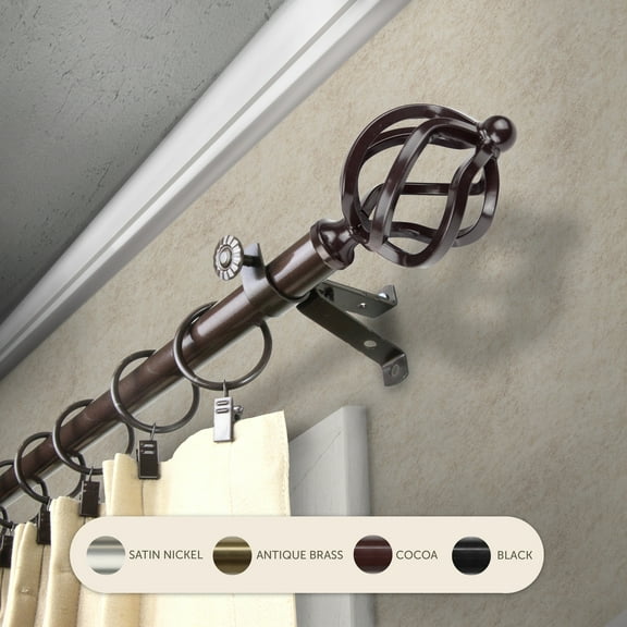 Domovina Curve 13/16" Single Curtain Rod-Color:Cocoa,Size:66-120"
