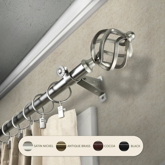 Domovina Curve 13/16" Single Curtain Rod-Color:Satin Nickel,Size:66-120"