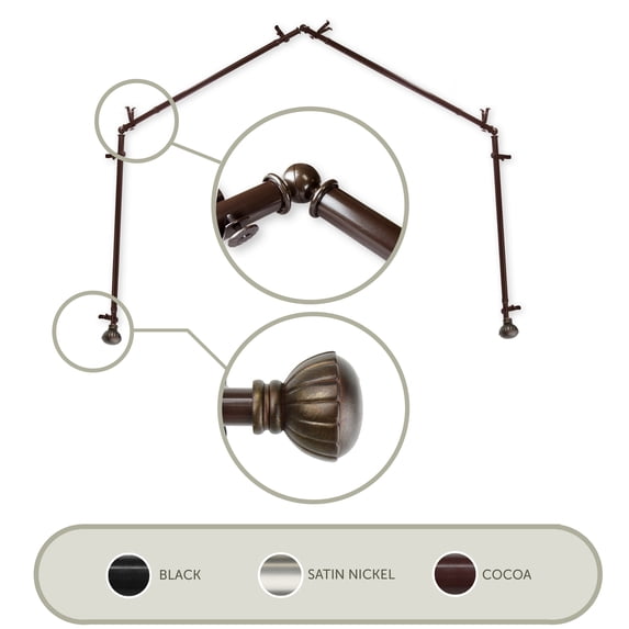 Domovina Diane 13/16" 4 Sided Bay Window Single Curtain Rod-Color:Cocoa