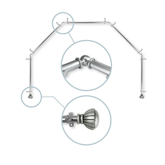 Domovina Diane 13/16" 5 Sided Bay Window Single Curtain Rod-Color:Satin Nickel