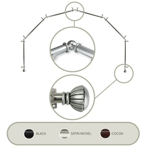 Domovina Diane 13/16" 6 Sided Bay Window Single Curtain Rod-Color:Satin Nickel