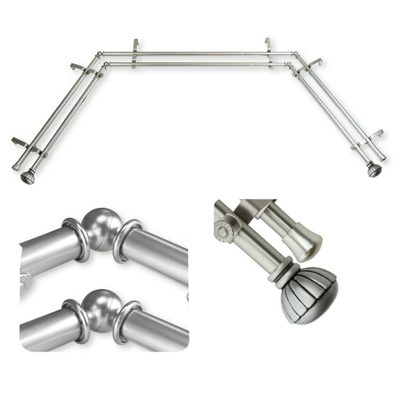 Domovina Diane 13/16" Bay Window Double Curtain Rod-Color:Black