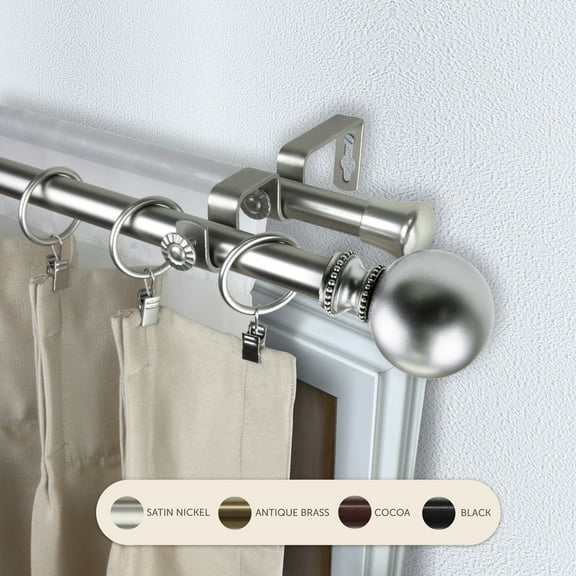 Domovina Elias 13/16" Double Curtain Rod-Color:Satin Nickel,Size:48-84"
