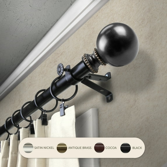 Domovina Elias 13/16" Single Curtain Rod-Color:Black,Size:66-120"