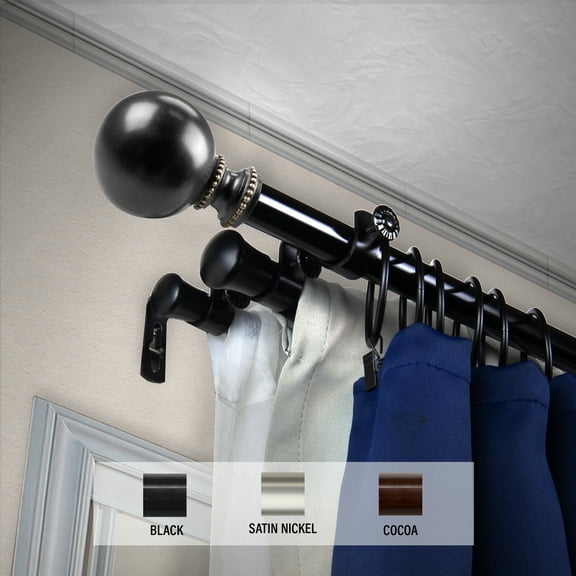 Domovina Elias 13/16" Triple Curtain Rod-Color:Black,Size:28-48"