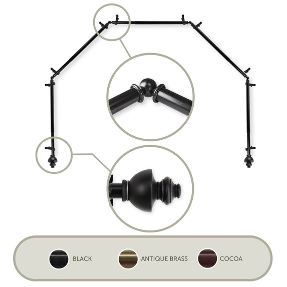 Domovina Empire 13/16" 5 Sided Bay Window Single Curtain Rod-Color:Black