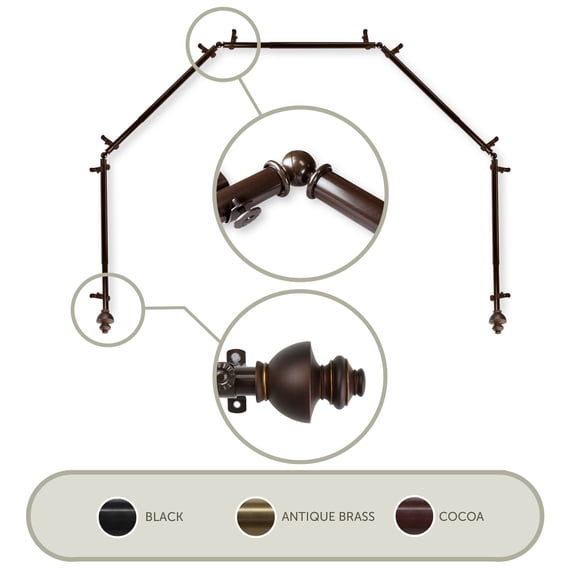 Domovina Empire 13/16" 5 Sided Bay Window Single Curtain Rod-Color:Cocoa