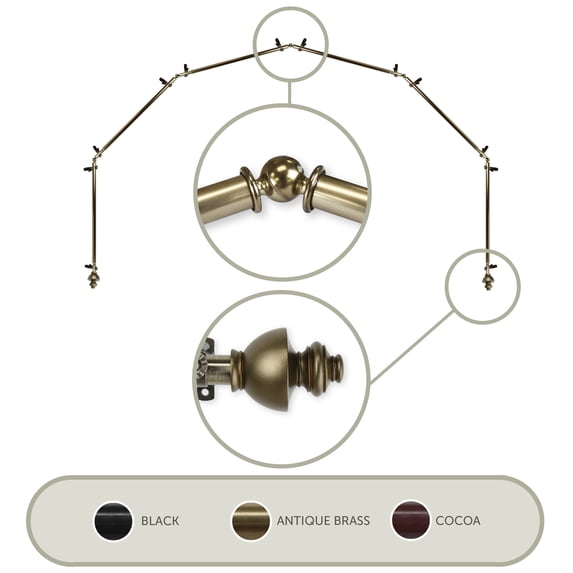 Domovina Empire 13/16" 6 Sided Bay Window Single Curtain Rod-Color:Antique Brass