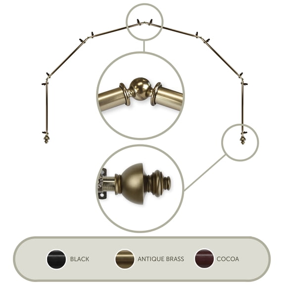 Domovina Empire 13/16" 6 Sided Bay Window Single Curtain Rod-Color:Antique Brass
